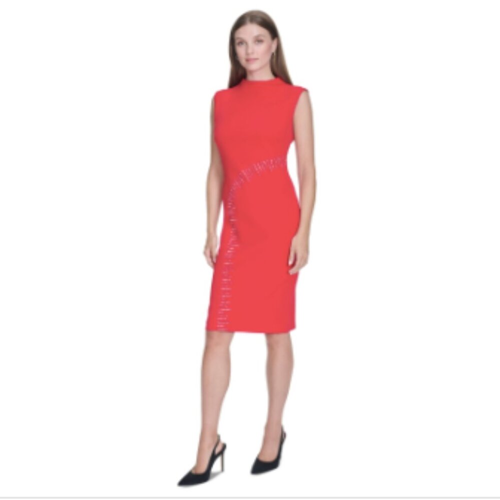 Halston Women's Rhinestone Sheath Dress - Red